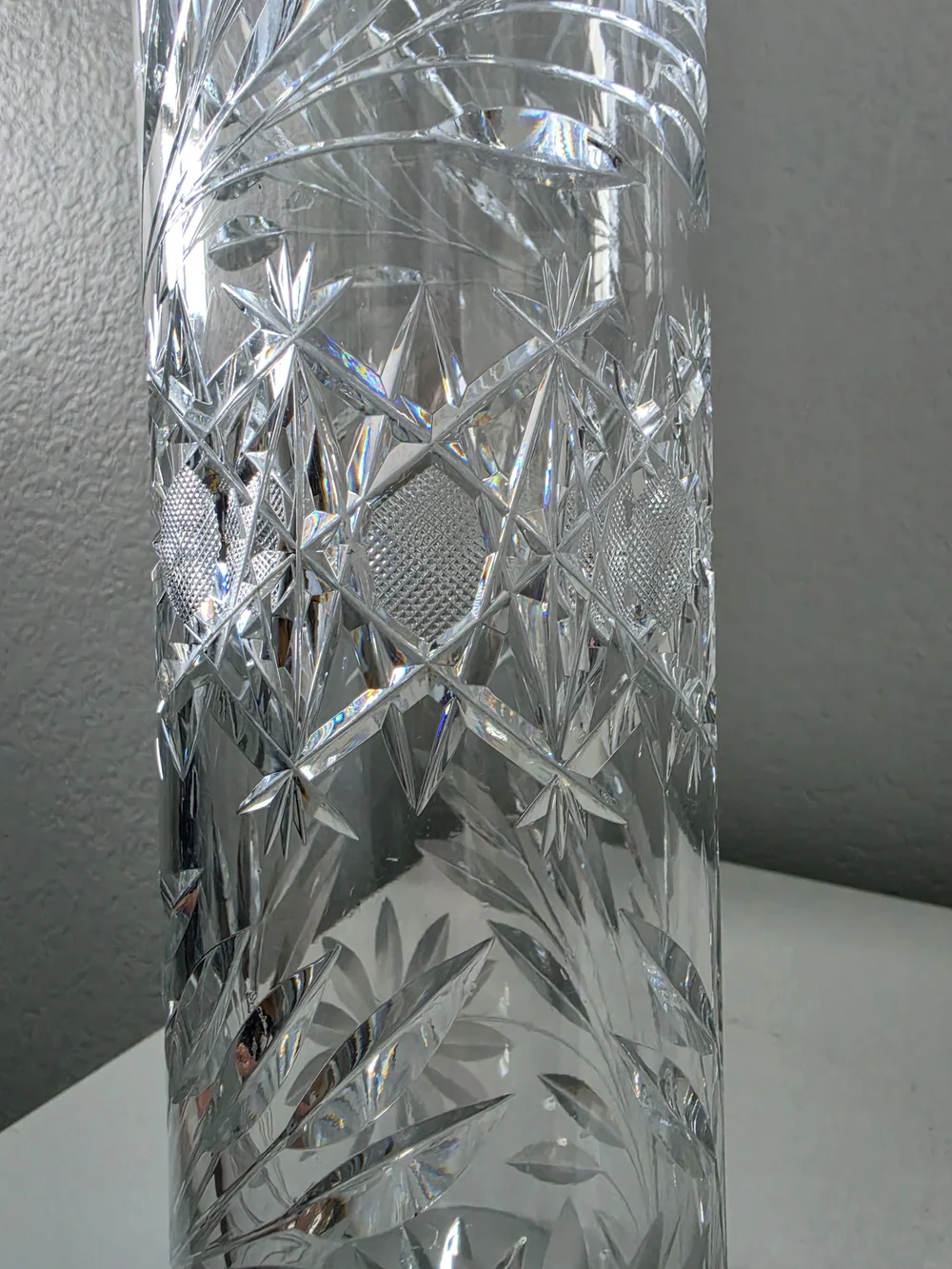 Antique Cut Crystal Tall Bud Vase - Clear